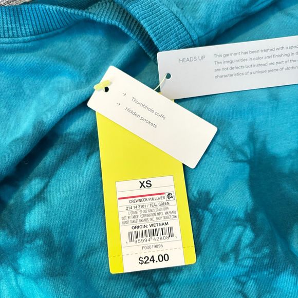 All in Motion Women's Loose Tie-Dye Crewneck Pullover Sweatshirt Teal green XS - Picture 3 of 9